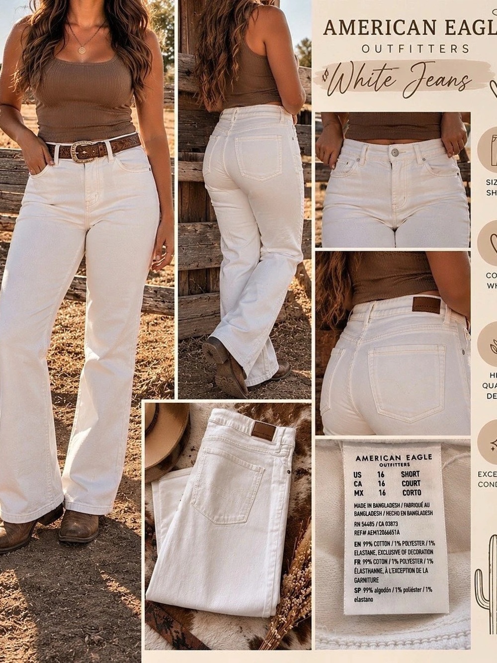 American Eagle Straight Leg Jeans White Size 16 Short